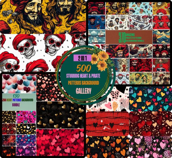 Heart and Pirate pattern backgrounds