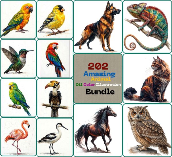 Amazing Animal Oil Color Illustration Bundle