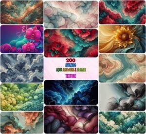 Aqua Artwork & Flower Texture