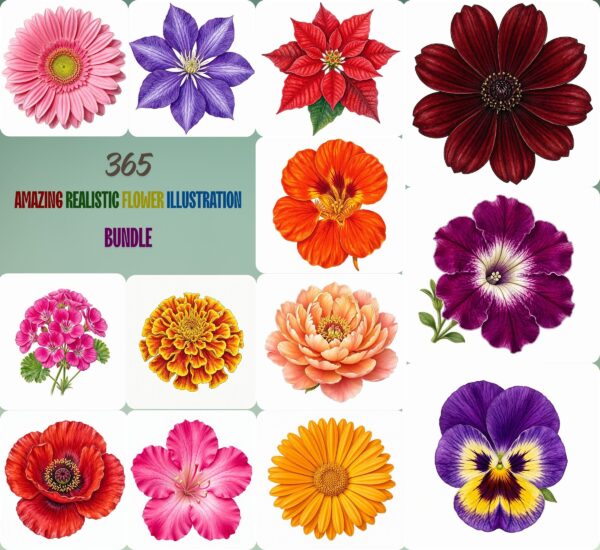 Amazing Realistic Flower Illustration Bundle